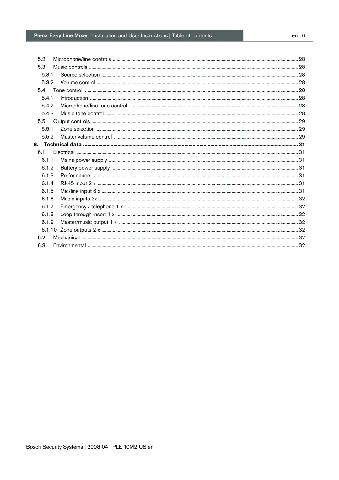 Bosch Appliances PLE-10M2-US manual Technical data 