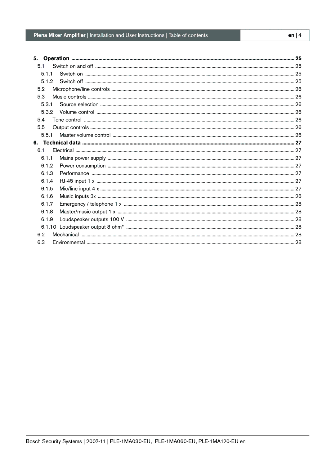 Bosch Appliances PLE-1MA060-EU, PLE-1MA030-EU, PLE-1MA120-EU manual Operation 