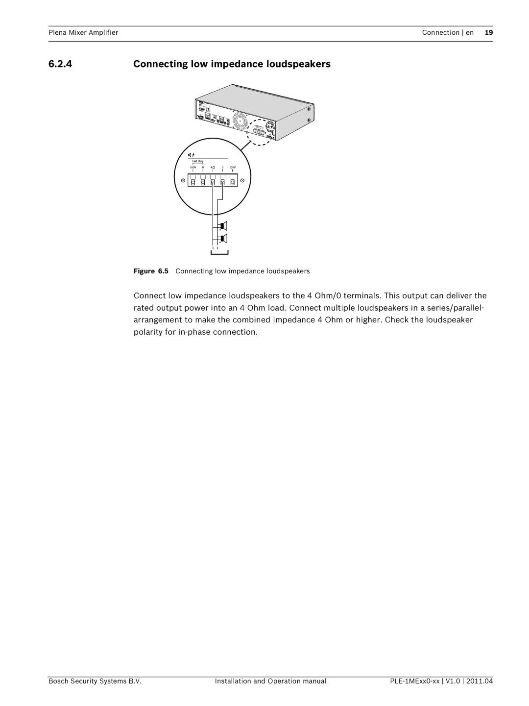 Bosch Appliances PLE-1MEXX0-XX operation manual Connecting low impedance loudspeakers 