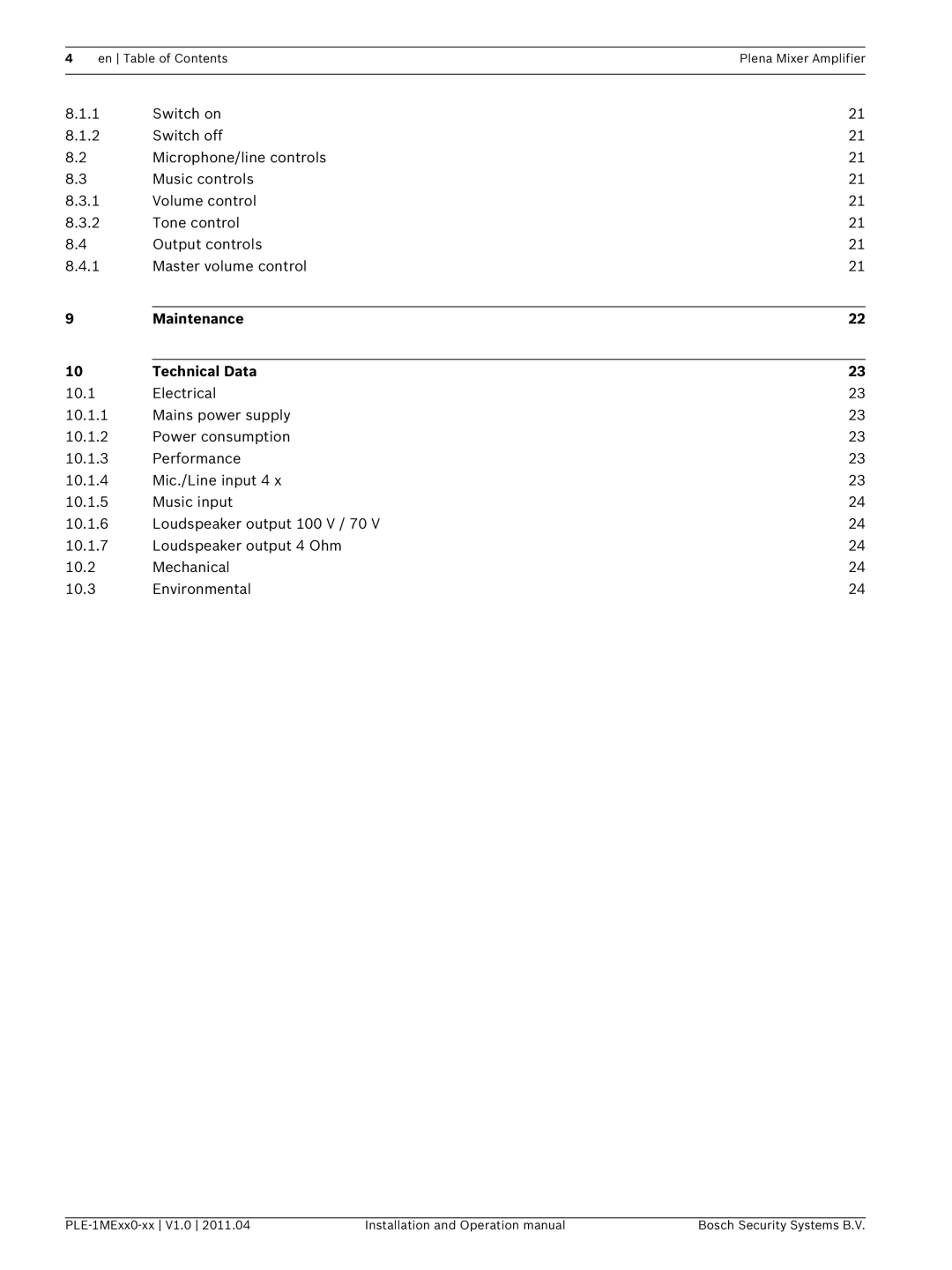 Bosch Appliances PLE-1MEXX0-XX operation manual Maintenance Technical Data 