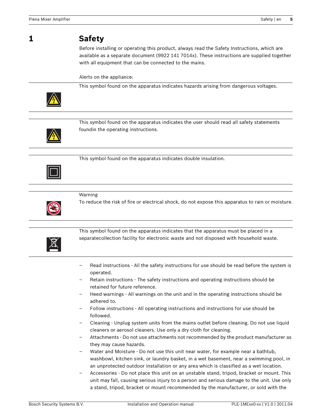 Bosch Appliances PLE-1MEXX0-XX operation manual 1Safety 