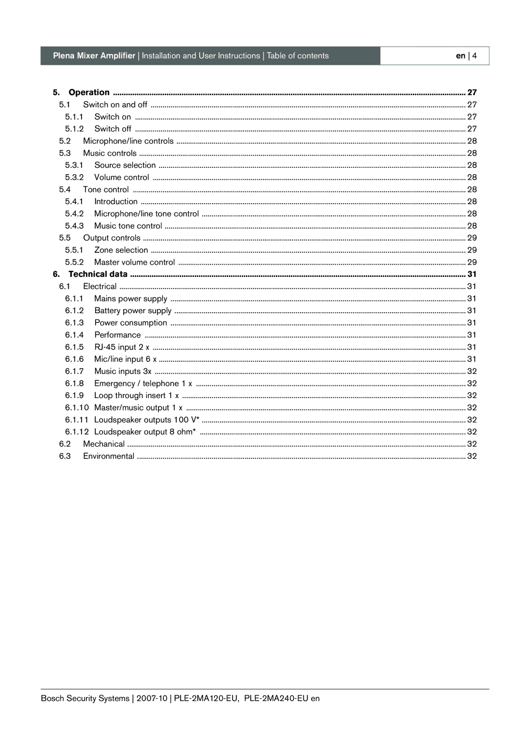 Bosch Appliances PLE-2MA120-EU manual Operation 