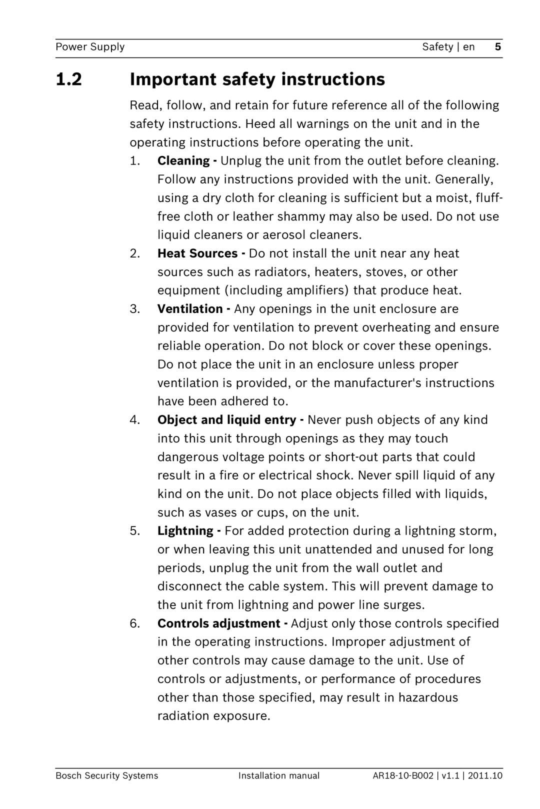 Bosch Appliances PSU-124-DC050 installation manual Important safety instructions 