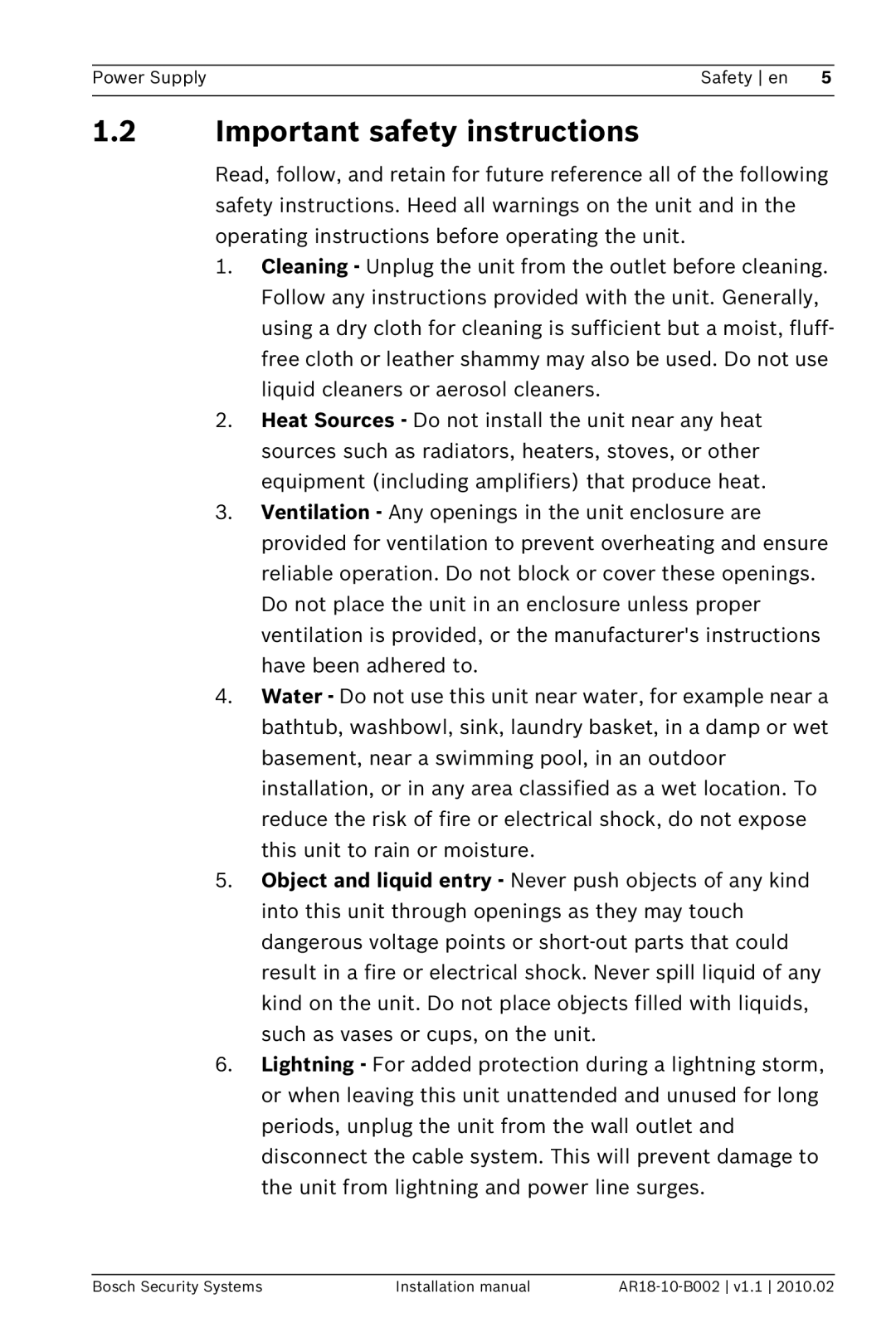 Bosch Appliances PSU-224-DC100 installation manual Important safety instructions 