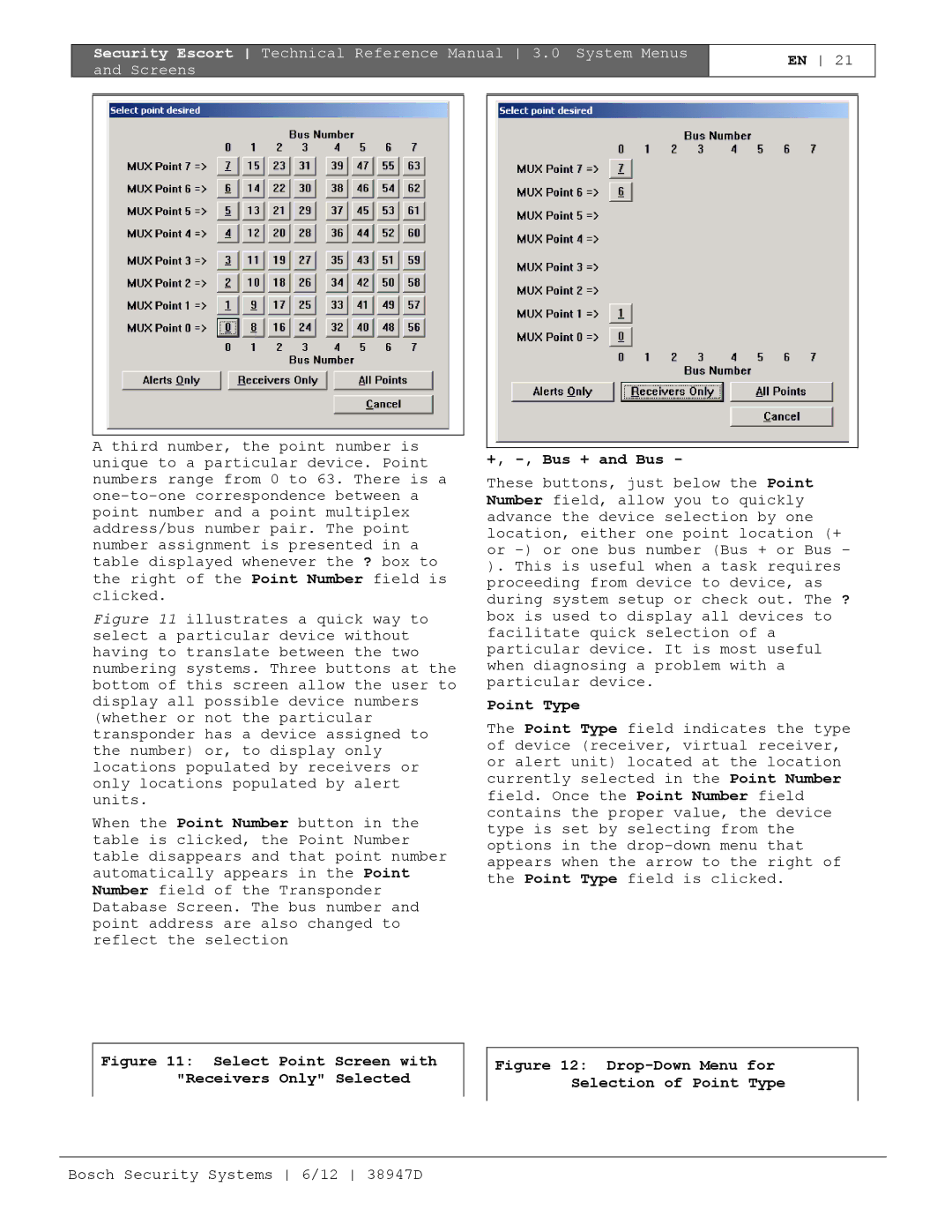 Bosch Appliances PT-400 manual +, -, Bus + and Bus, Point Type 