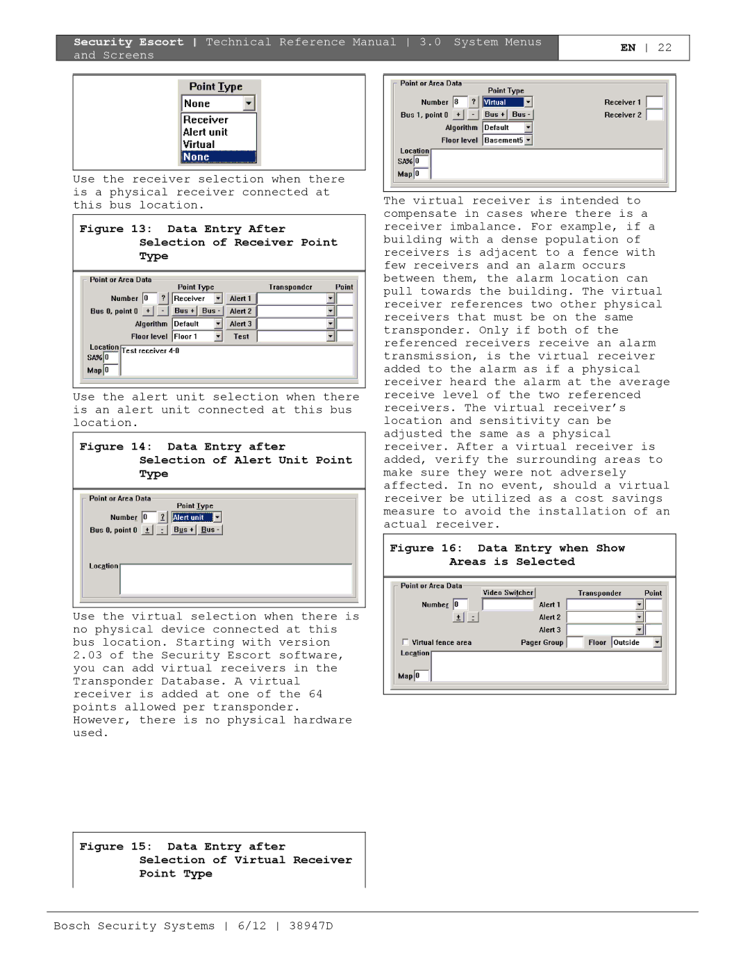 Bosch Appliances PT-400 manual Data Entry After Selection of Receiver Point Type 