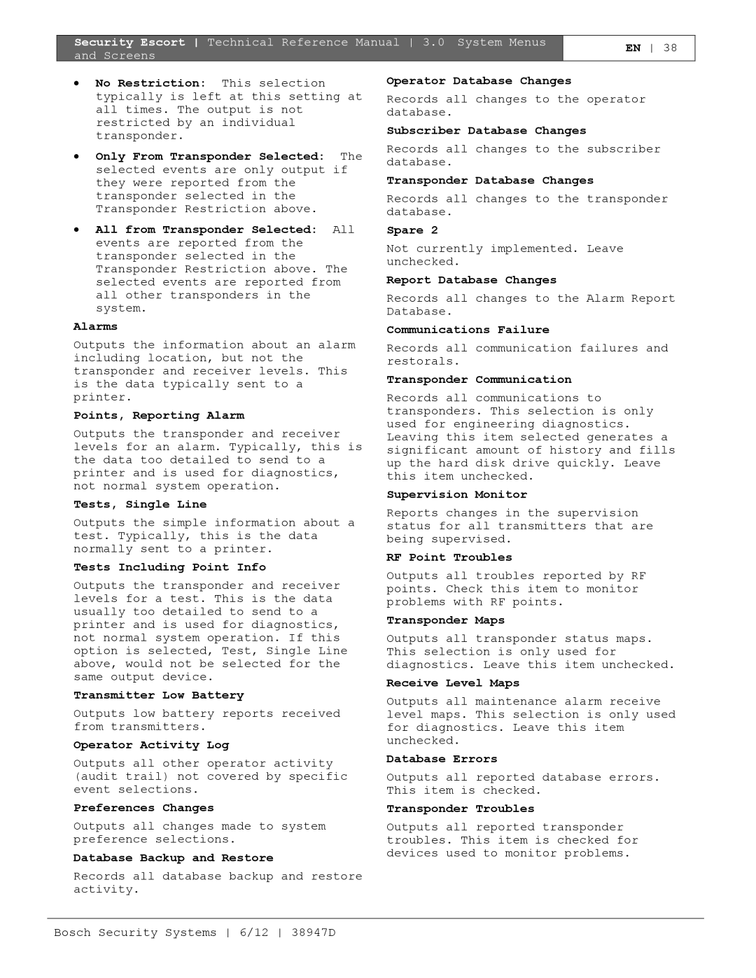 Bosch Appliances PT-400 Points, Reporting Alarm, Tests, Single Line, Tests Including Point Info, Transmitter Low Battery 