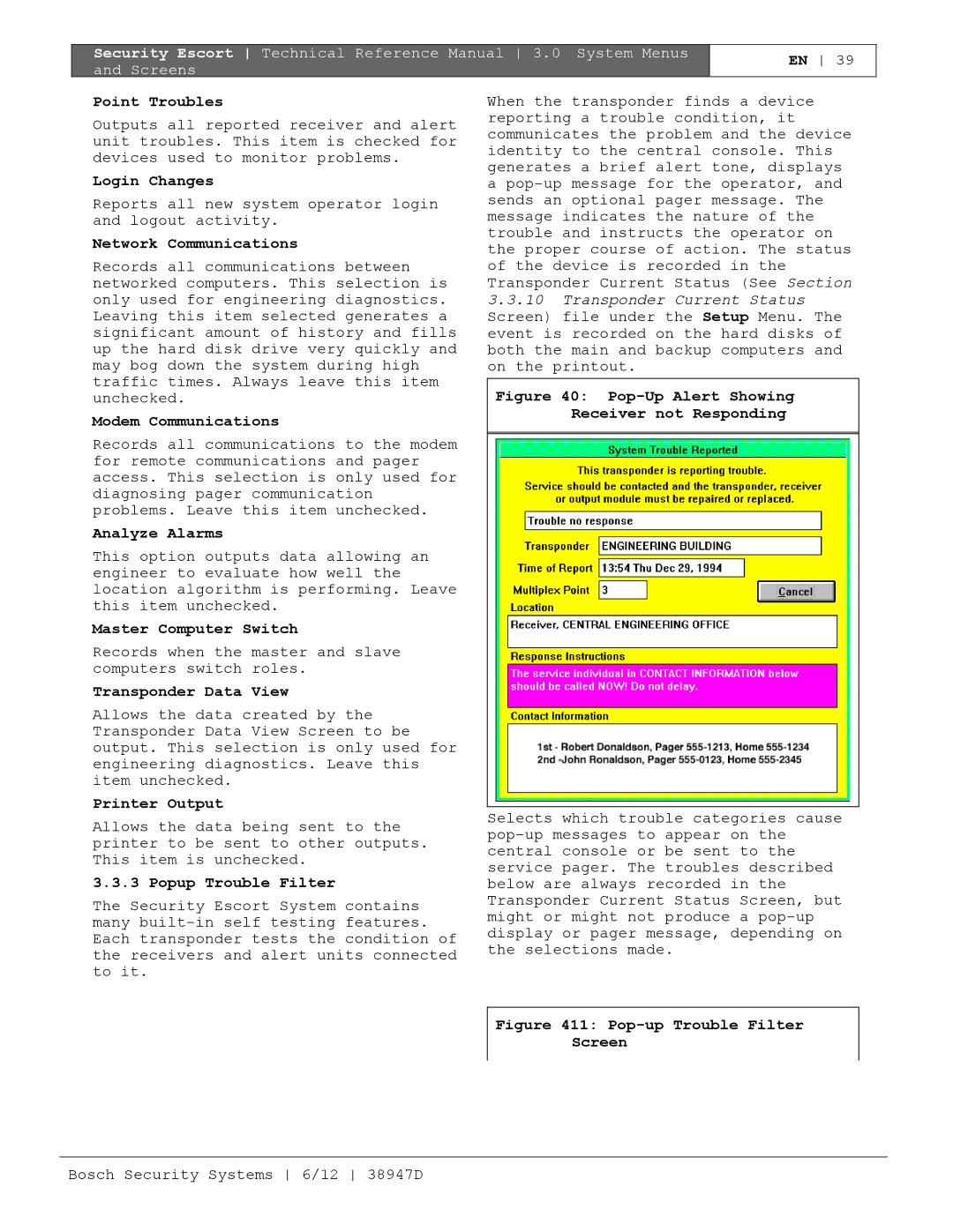 Bosch Appliances PT-400 manual Point Troubles, Login Changes, Network Communications, Modem Communications, Analyze Alarms 