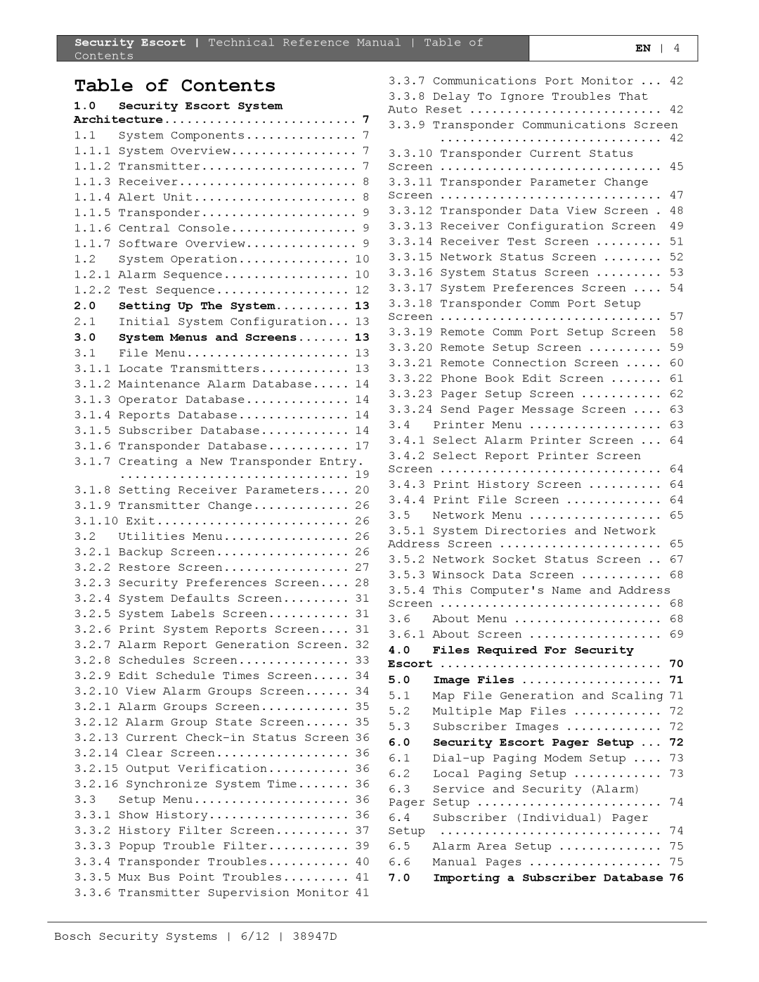 Bosch Appliances PT-400 manual Table of Contents 