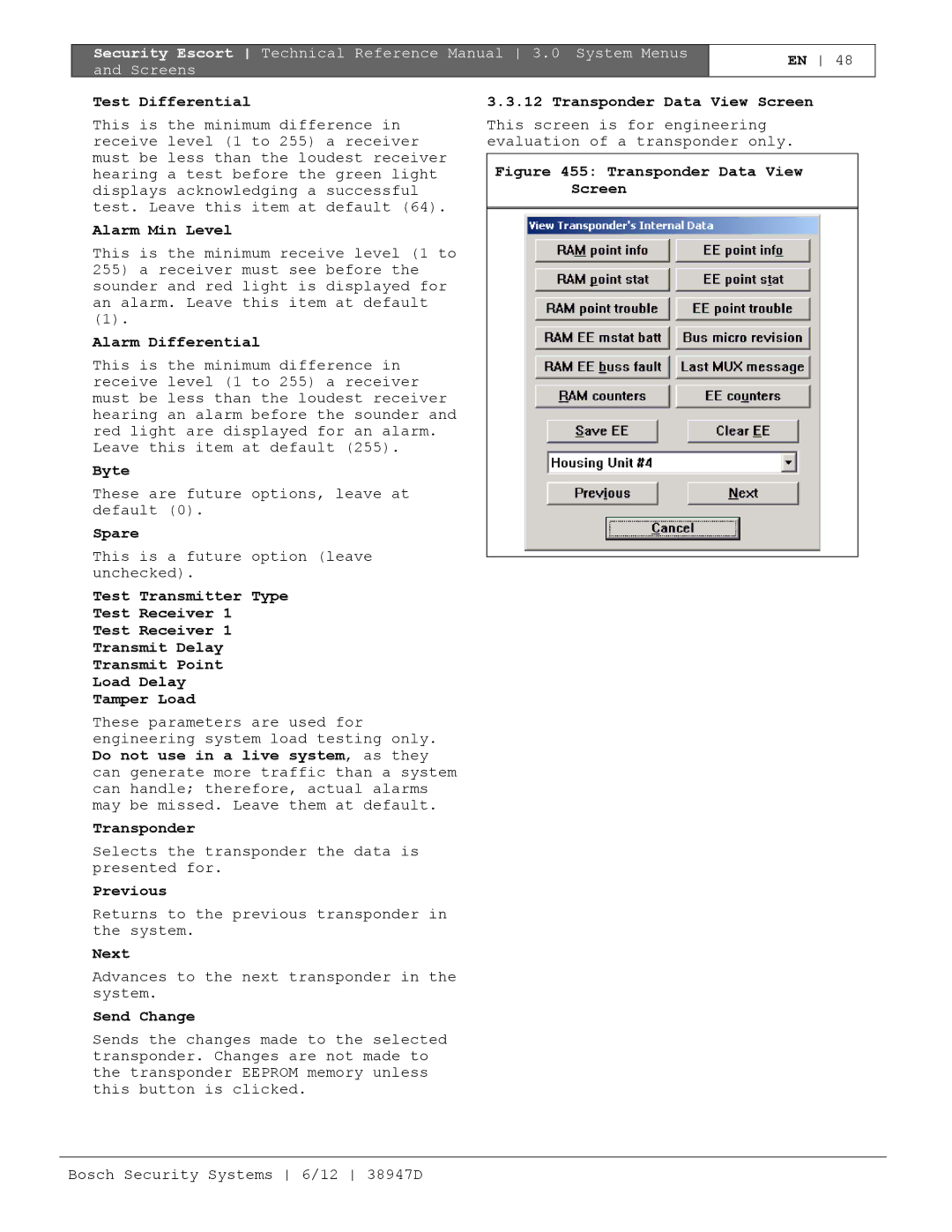 Bosch Appliances PT-400 manual Test Differential, Alarm Min Level, Alarm Differential, Byte, Send Change 