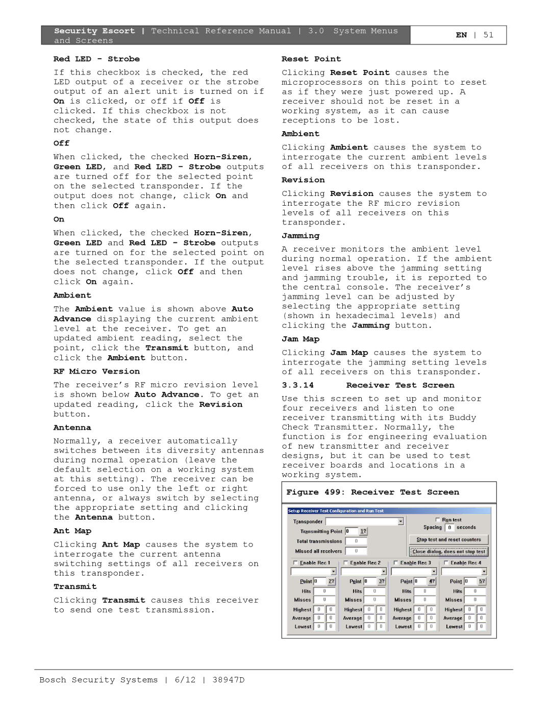 Bosch Appliances PT-400 Red LED Strobe, Off, Ambient, RF Micro Version, Antenna, Ant Map, Transmit, Reset Point, Revision 