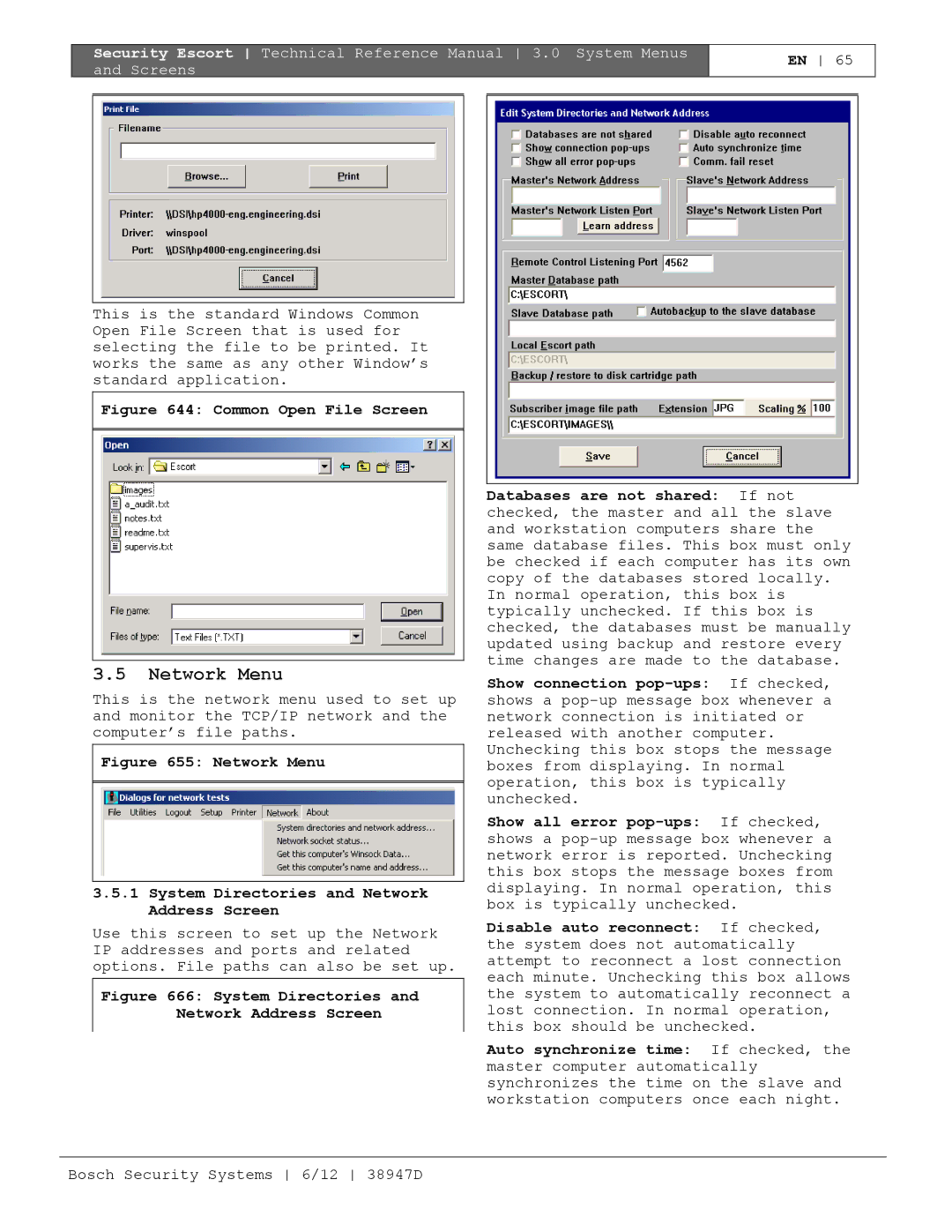 Bosch Appliances PT-400 manual Network Menu, Common Open File Screen 