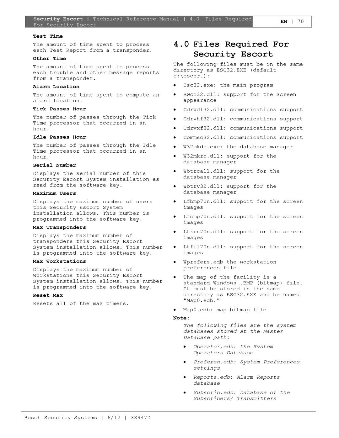 Bosch Appliances PT-400 manual Files Required For Security Escort 