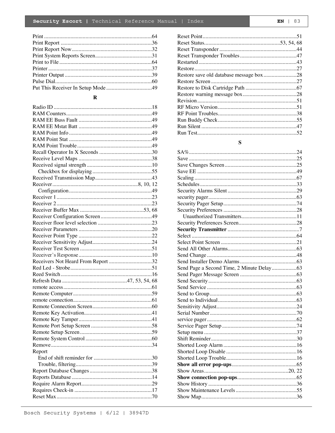 Bosch Appliances PT-400 manual Refresh Data 47, 53, 54 