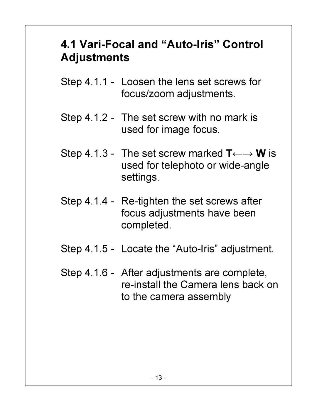 Bosch Appliances REG-D1 installation instructions Vari-Focal and Auto-Iris Control Adjustments 