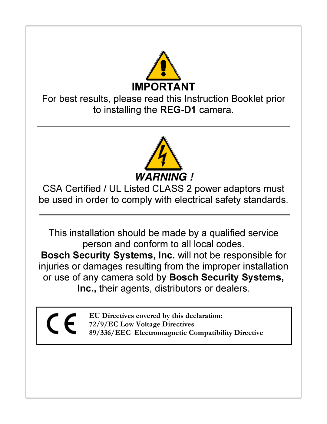 Bosch Appliances REG-D1 installation instructions 89/336/EEC Electromagnetic Compatibility Directive 