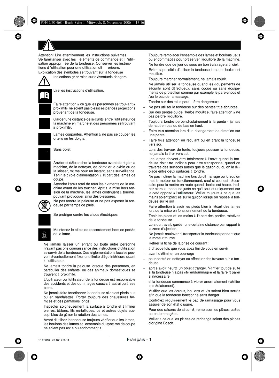 Bosch Appliances ROTAK 37, ROTAK 34, ROTAK 43, ROTAK 40 manual Instructions de sécurité, Français 