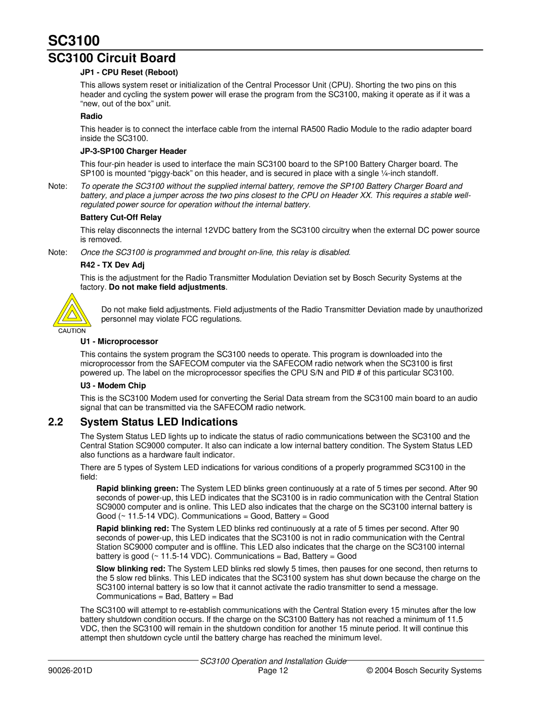 Bosch Appliances SC3100 manual System Status LED Indications 