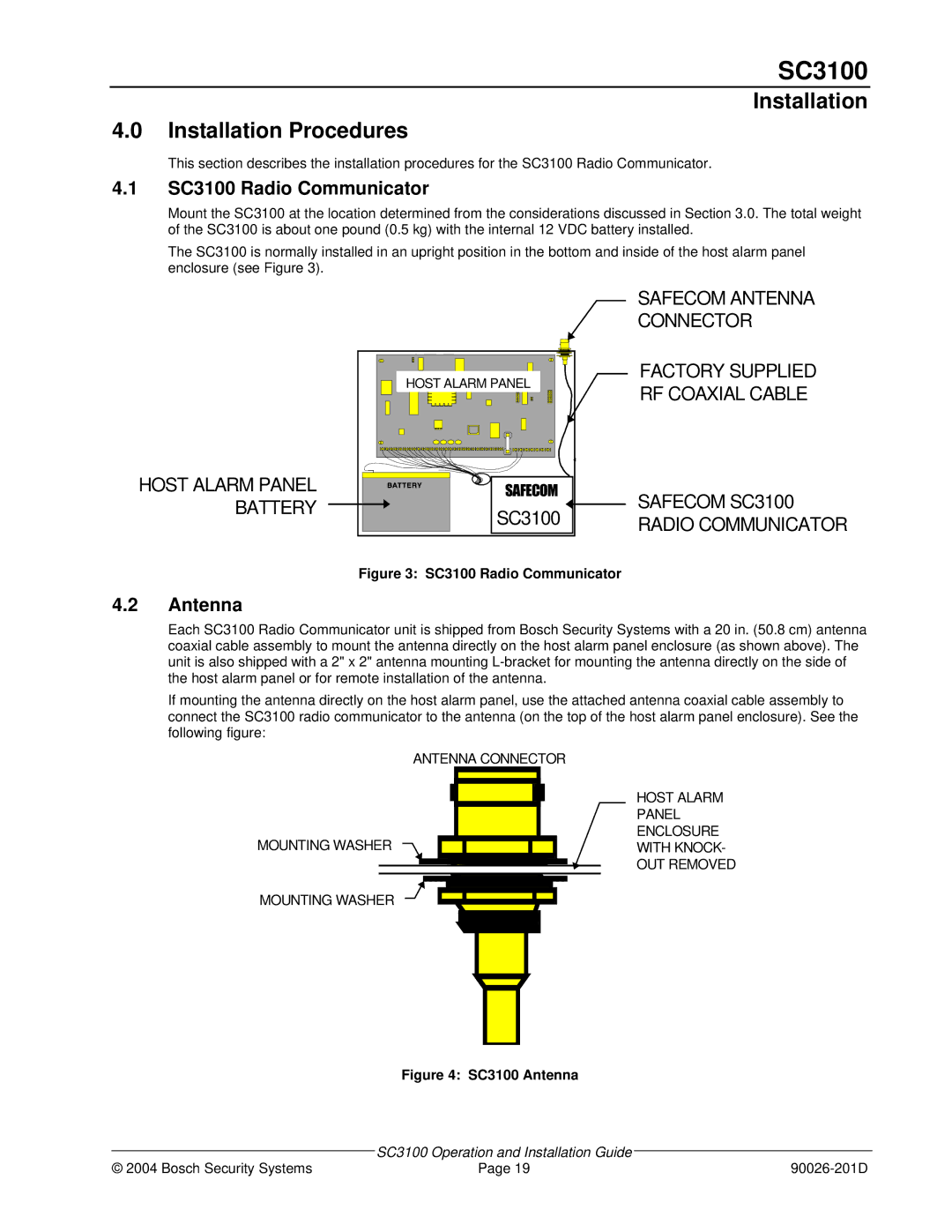 Bosch Appliances manual Installation Installation Procedures, SC3100 Radio Communicator, Antenna 