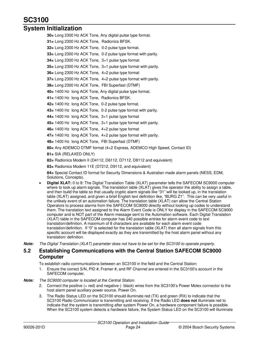 Bosch Appliances SC3100 manual 90026-201D Bosch Security Systems 