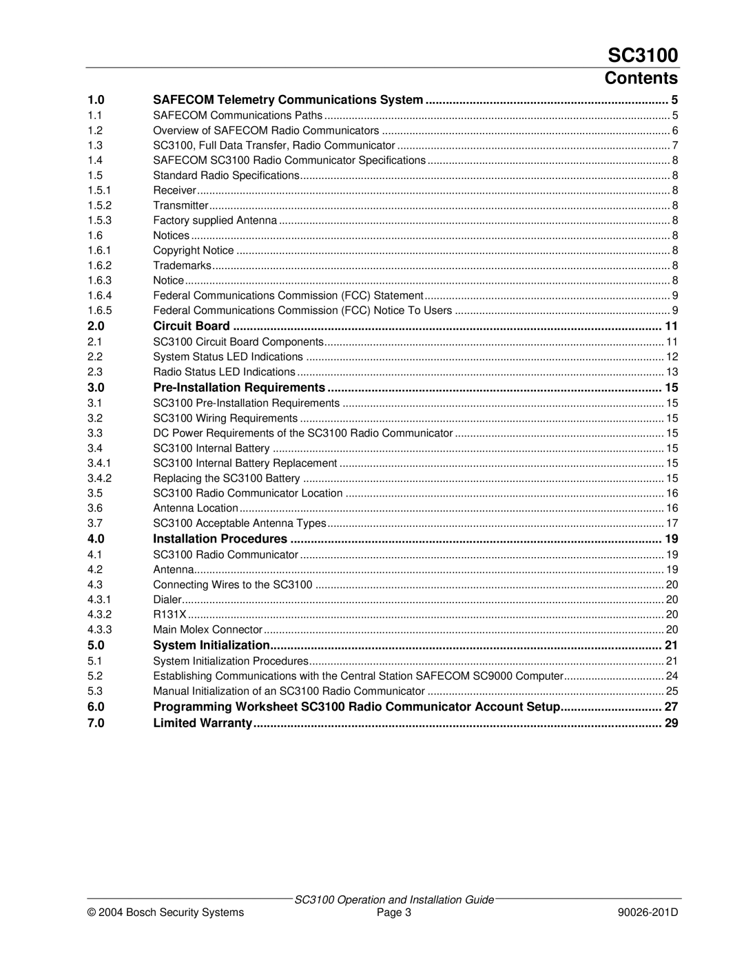 Bosch Appliances SC3100 manual Contents 