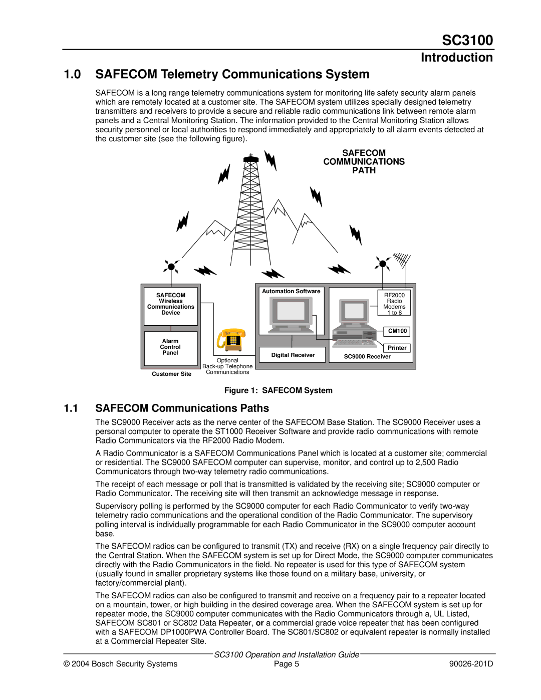 Bosch Appliances SC3100 manual Introduction Safecom Telemetry Communications System, Safecom Communications Paths 