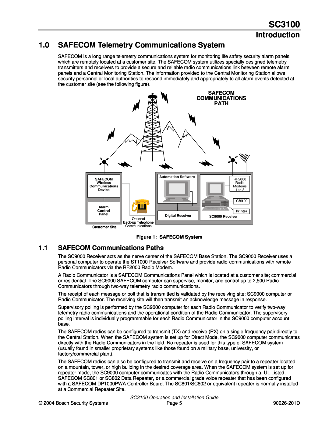 Bosch Appliances SC3100 manual Introduction, 1.0SAFECOM Telemetry Communications System, 1.1SAFECOM Communications Paths 