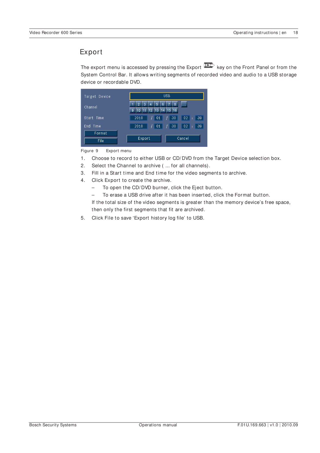 Bosch Appliances 600 Series manual Export menu 