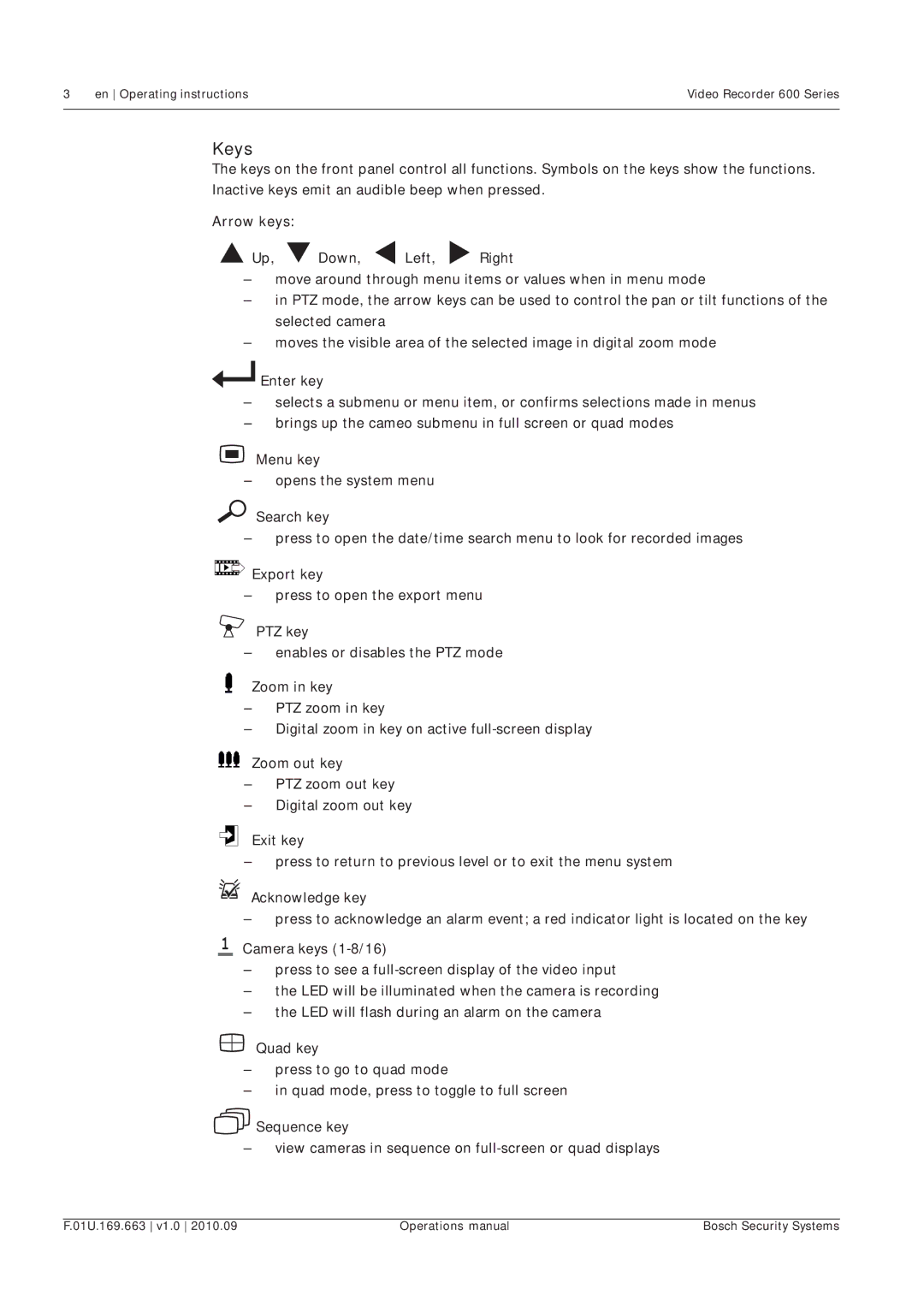 Bosch Appliances 600 Series manual Keys, Arrow keys 