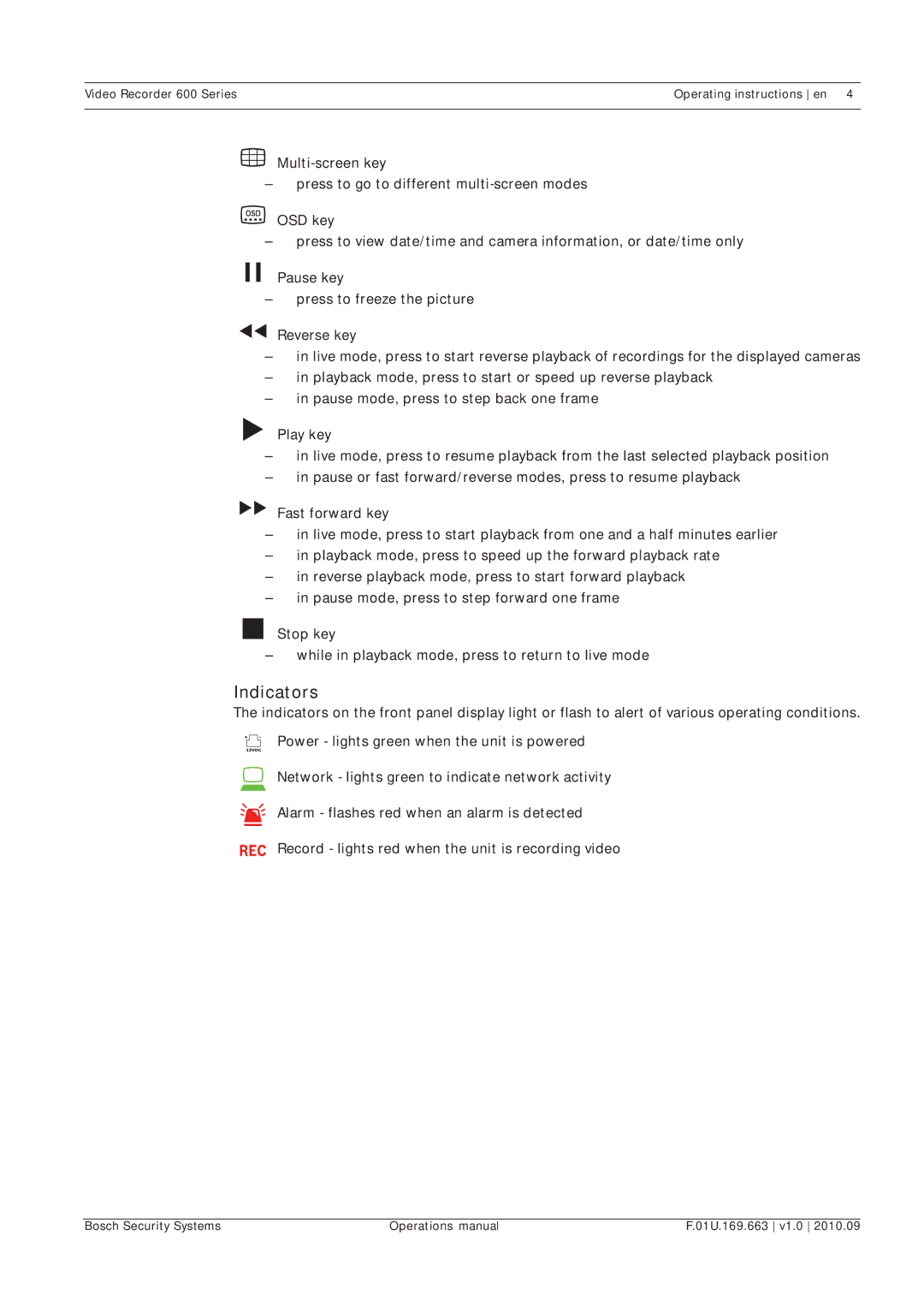 Bosch Appliances 600 Series manual Indicators 