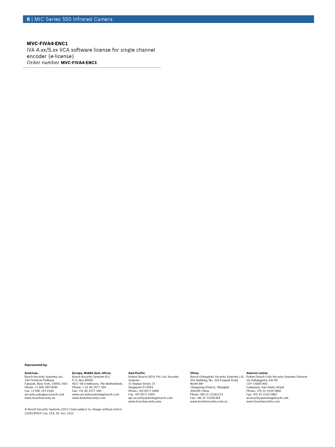 Bosch Appliances Series manual MVC-FIVA4-ENC1 