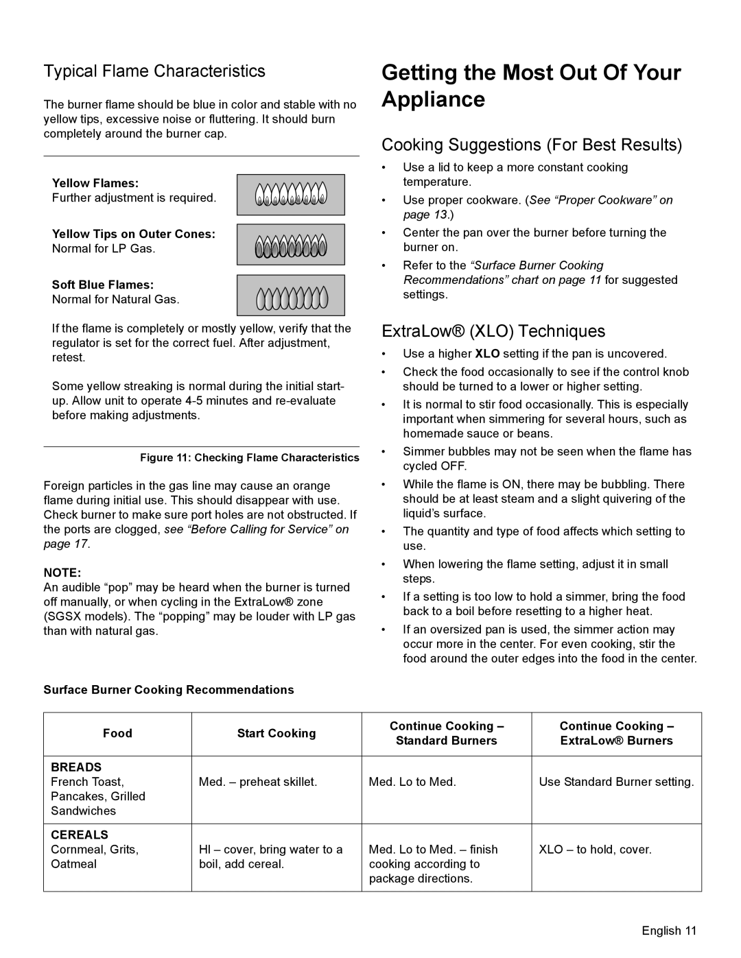 Bosch Appliances SGSX Getting the Most Out Of Your Appliance, Typical Flame Characteristics, ExtraLow XLO Techniques 