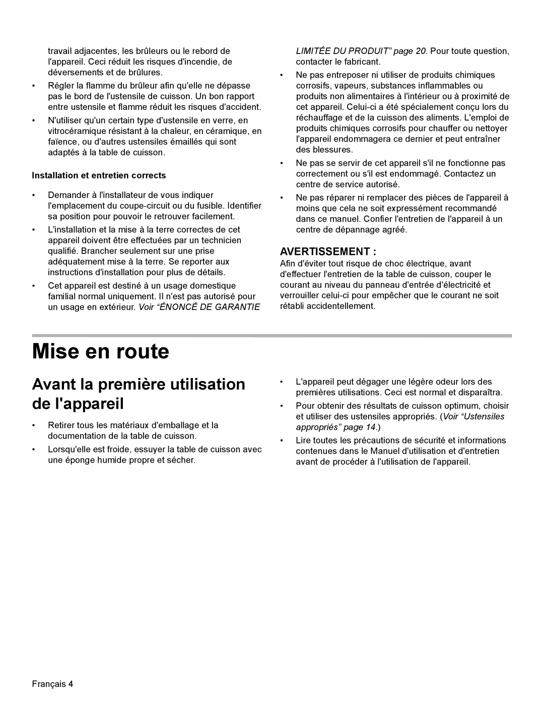 Bosch Appliances SGSX manual Mise en route, Avant la première utilisation de lappareil, Installation et entretien corrects 