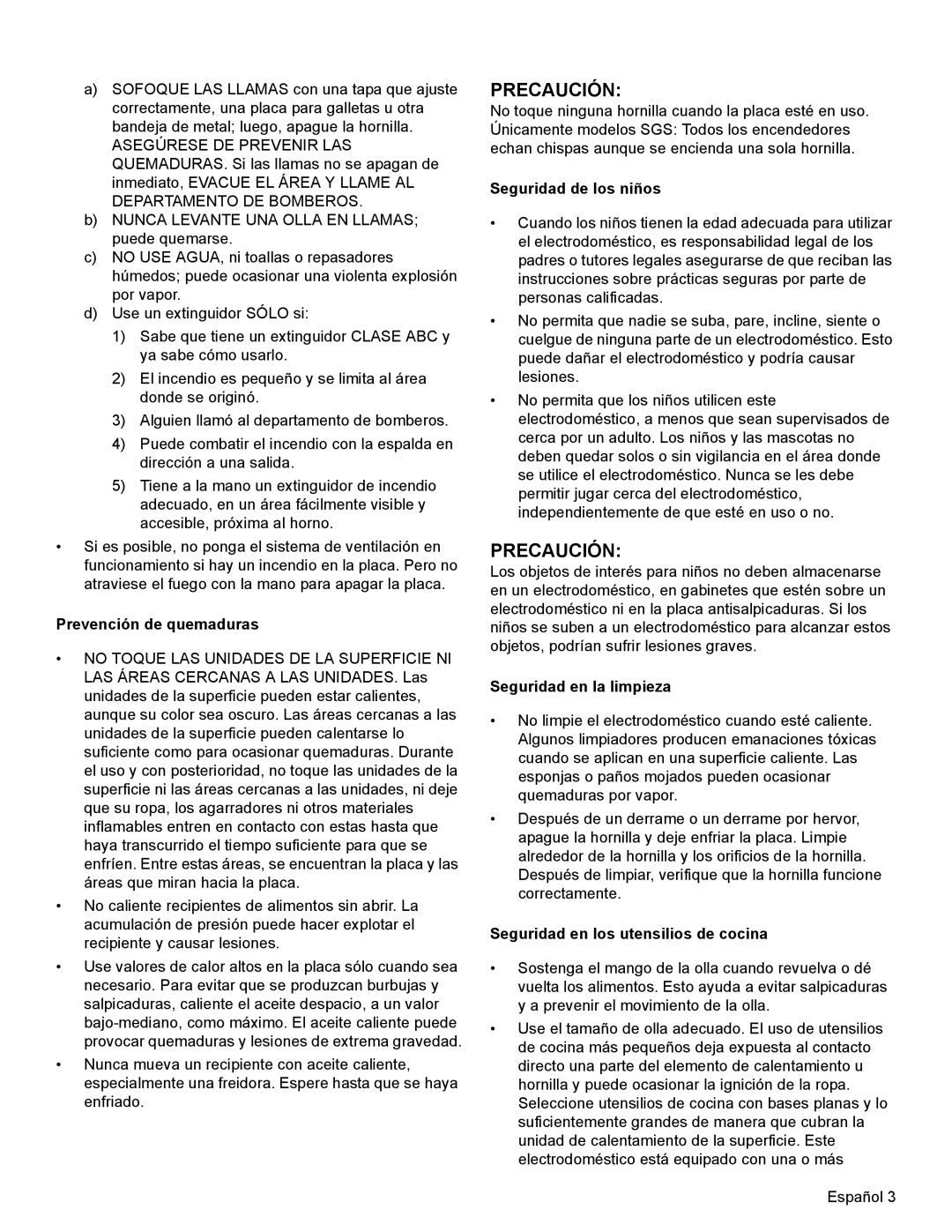 Bosch Appliances SGSX manual Prevención de quemaduras, Seguridad de los niños, Seguridad en la limpieza 