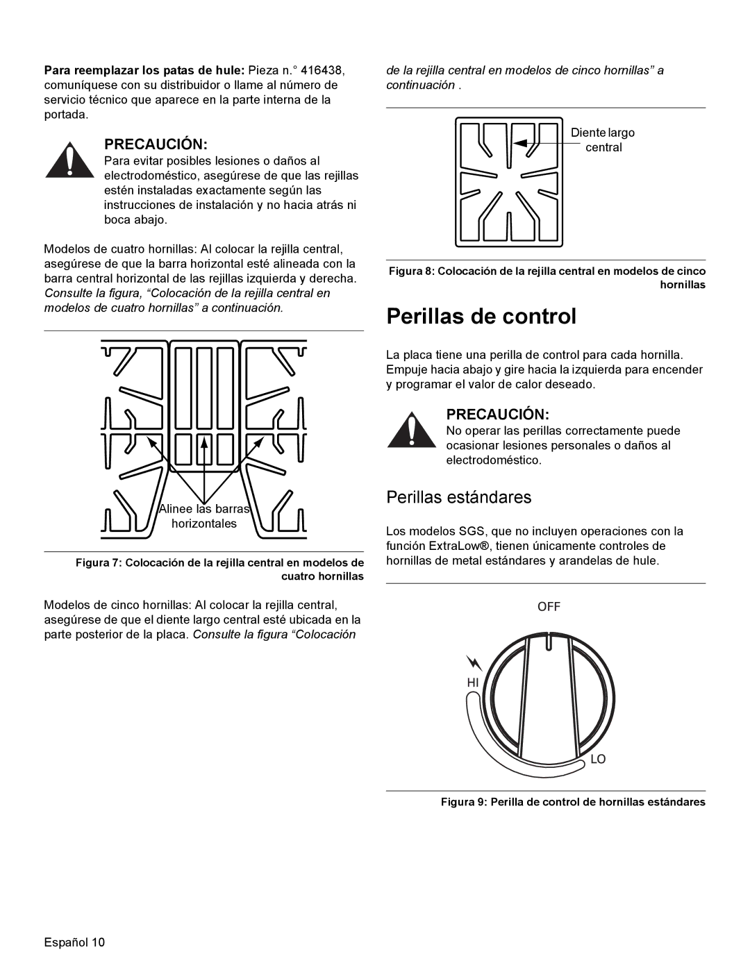 Bosch Appliances SGSX manual Perillas de control, Perillas estándares 