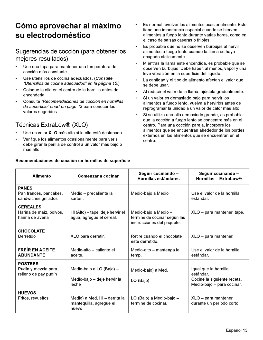 Bosch Appliances SGSX manual Cómo aprovechar al máximo su electrodoméstico, Técnicas ExtraLow XLO 