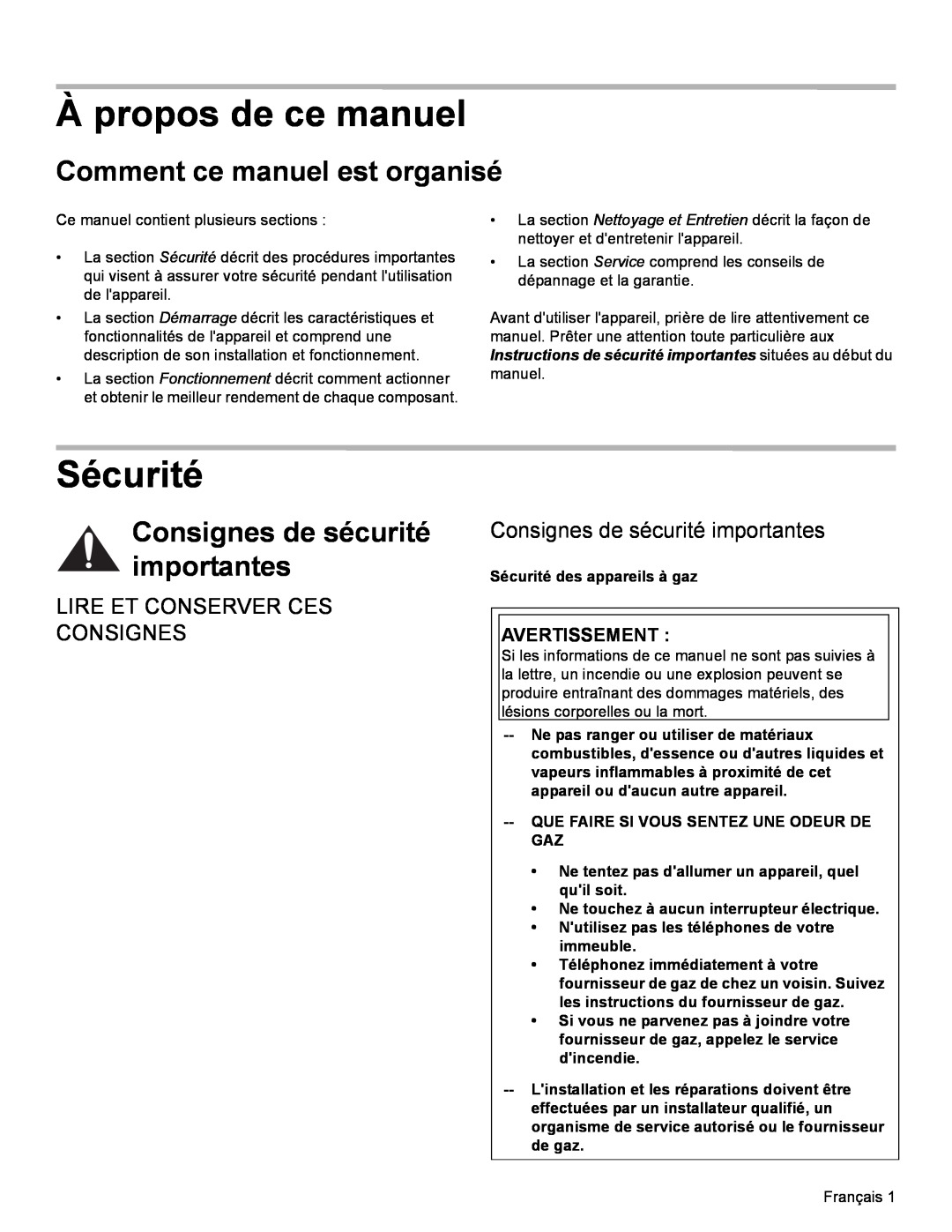 Bosch Appliances SGS À propos de ce manuel, Sécurité, Comment ce manuel est organisé, Consignes de sécurité importantes 
