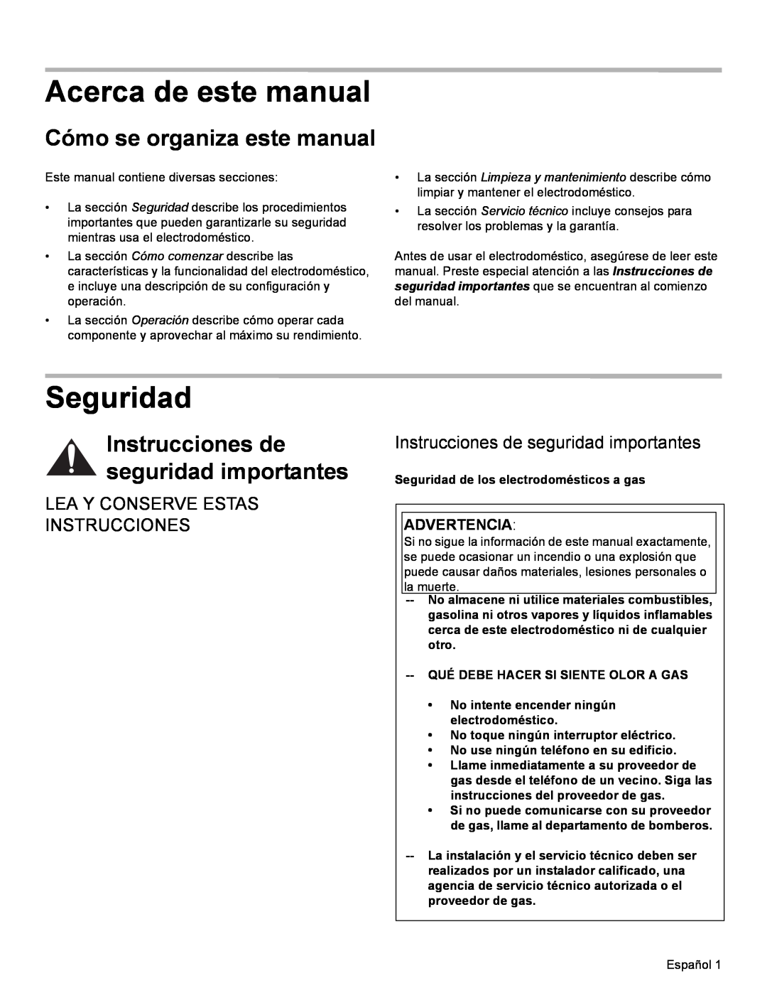 Bosch Appliances SGS Acerca de este manual, Seguridad, Cómo se organiza este manual, Lea Y Conserve Estas Instrucciones 