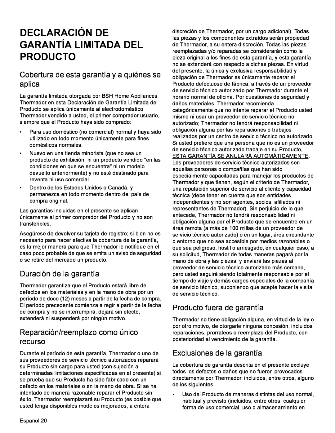 Bosch Appliances SGSX Declaración De Garantía Limitada Del Producto, Cobertura de esta garantía y a quiénes se aplica 