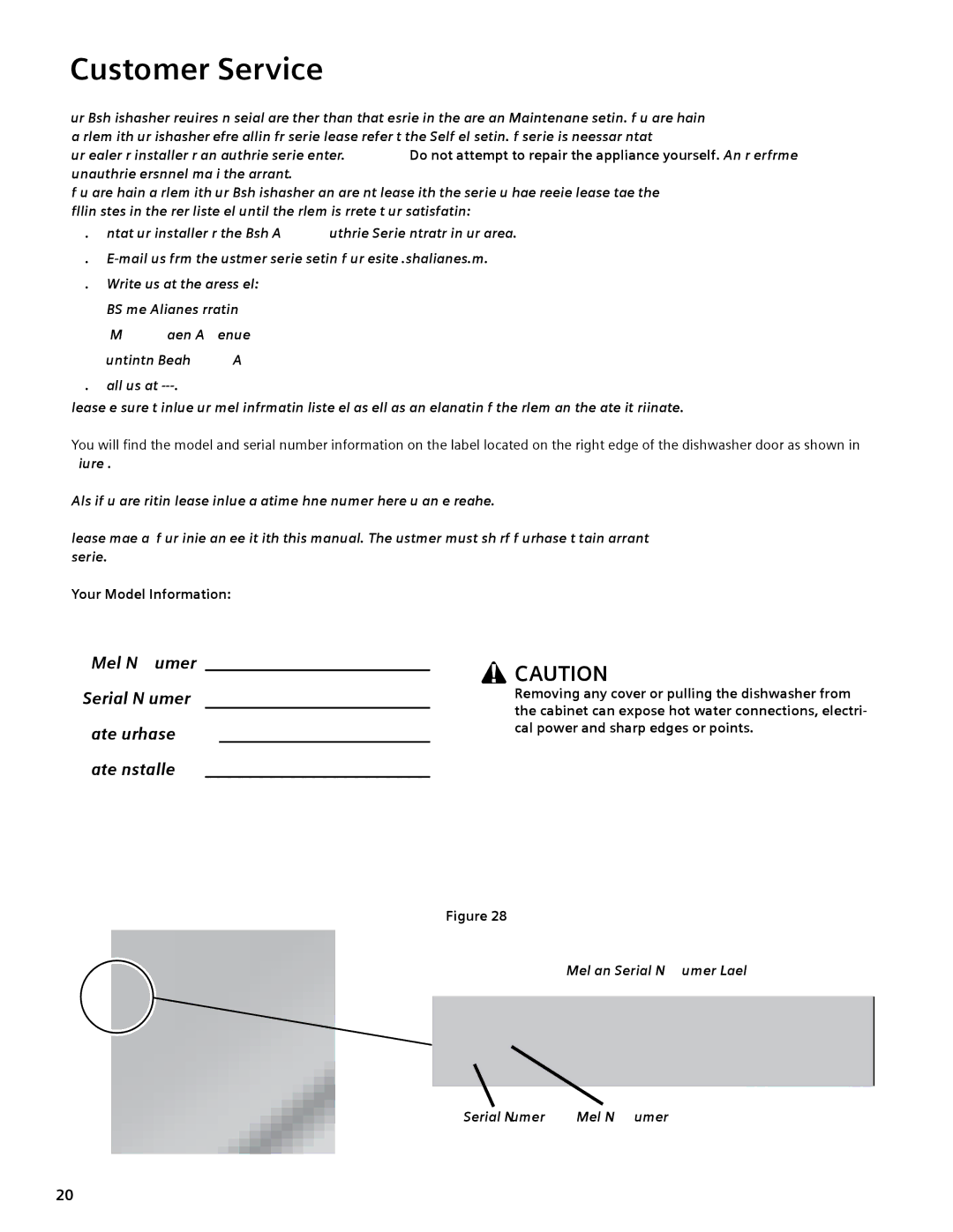 Bosch Appliances SGV45E03UC manual Customer Service, Your Model Information 