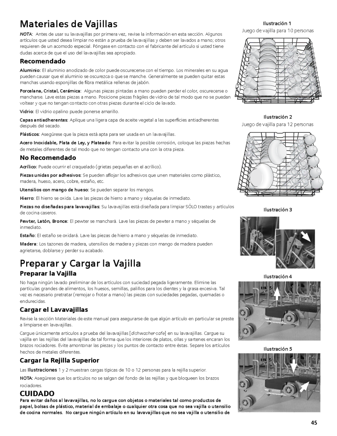 Bosch Appliances SGV45E03UC manual Materiales de Vajillas, Preparar y Cargar la Vajilla 