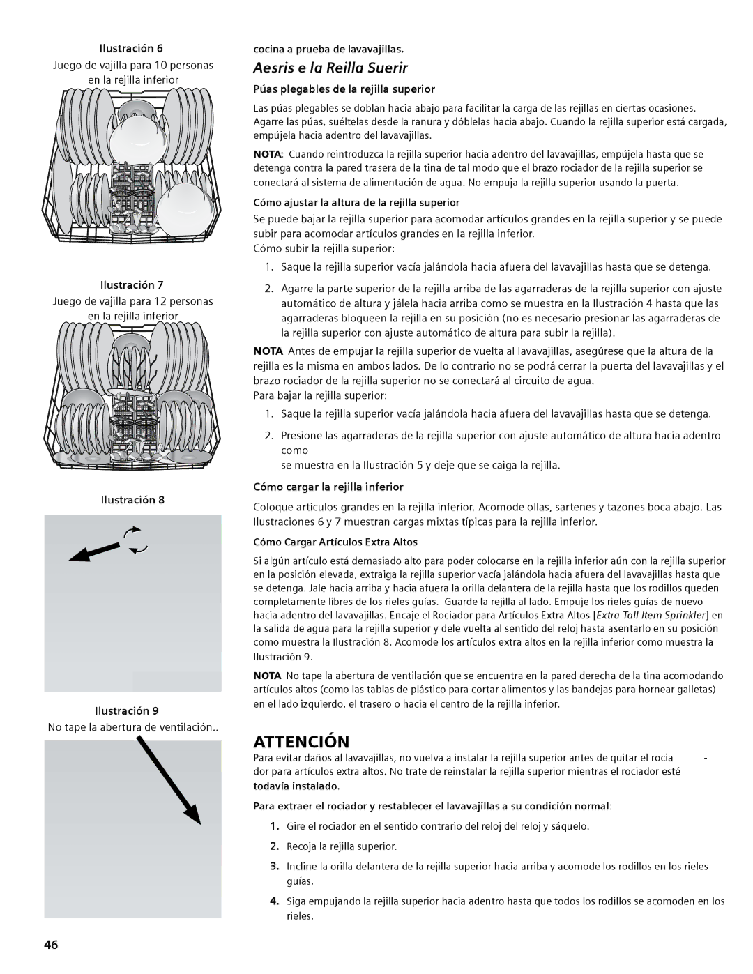 Bosch Appliances SGV45E03UC manual Accesorios de la Rejilla Superior, Púas plegables de la rejilla superior 