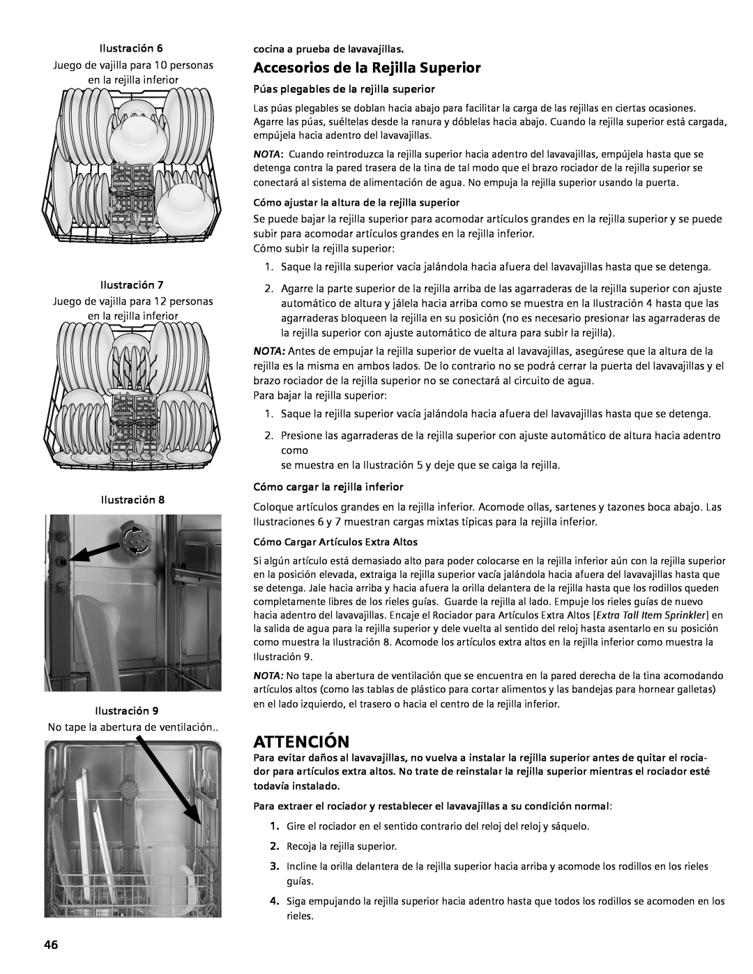 Bosch Appliances SGV45E03UC manual Attención, Accesorios de la Rejilla Superior, Ilustración Ilustración 