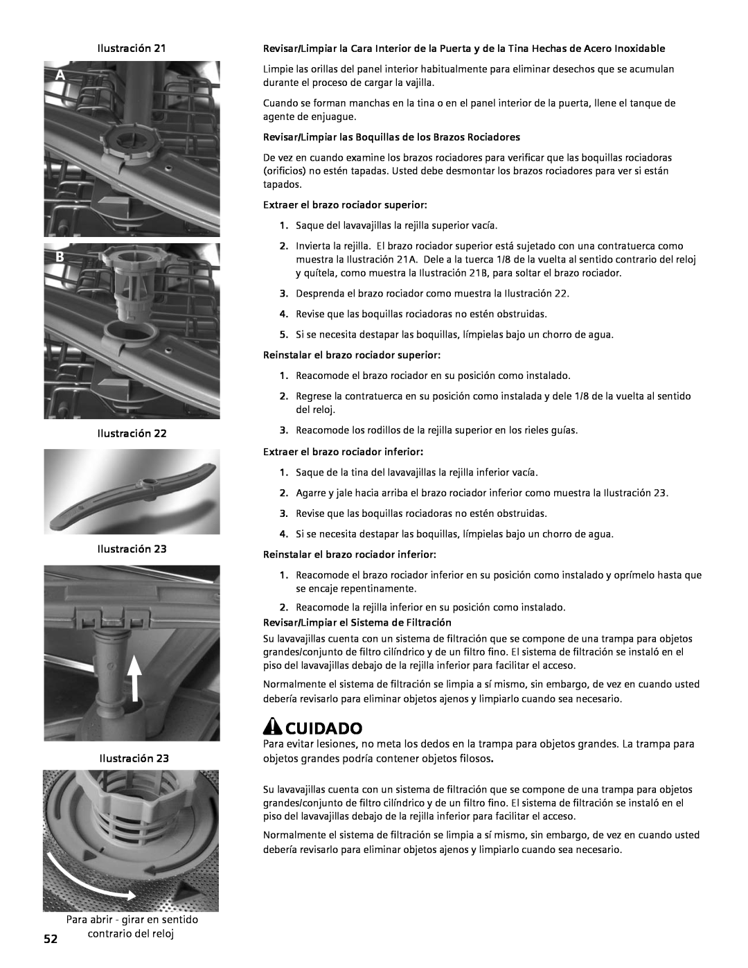 Bosch Appliances SGV45E03UC manual Cuidado, Ilustración Ilustración Ilustración, Extraer el brazo rociador superior 