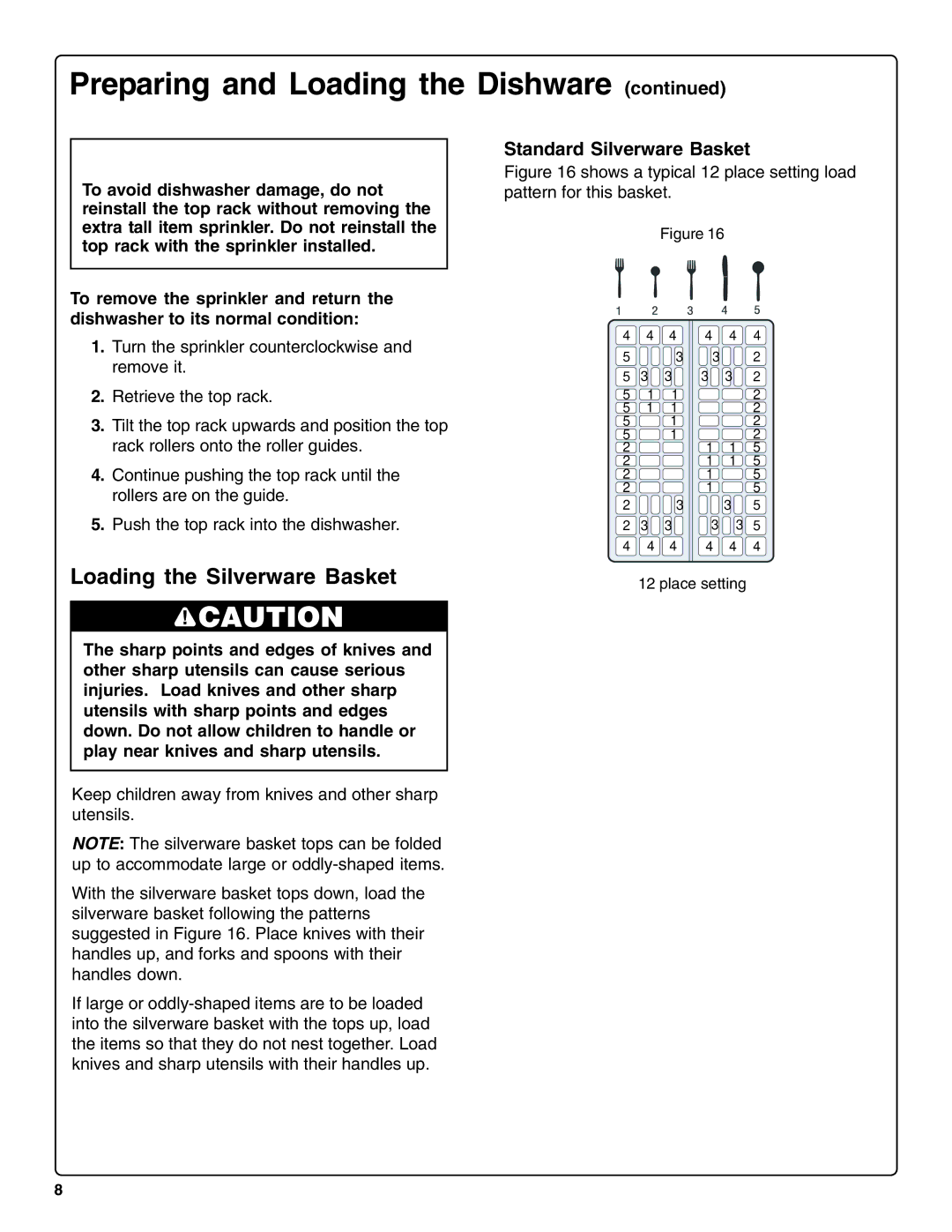 Bosch Appliances sHe43C installation instructions Loading the Silverware Basket, Standard Silverware Basket 