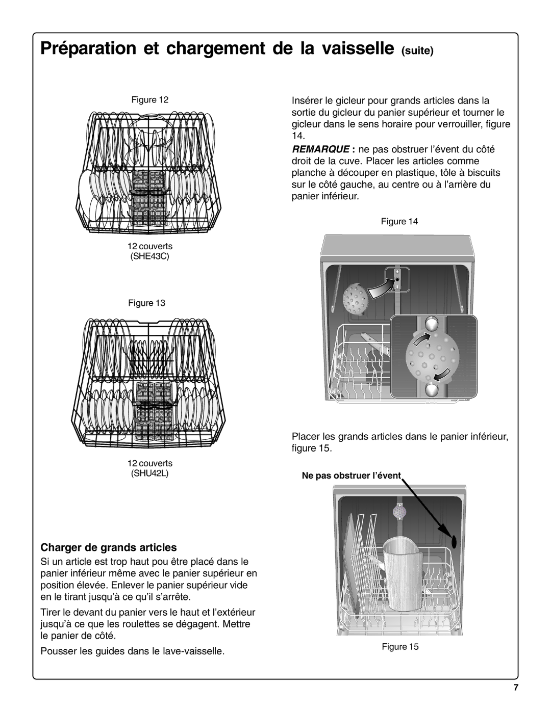 Bosch Appliances sHe43C installation instructions Charger de grands articles 