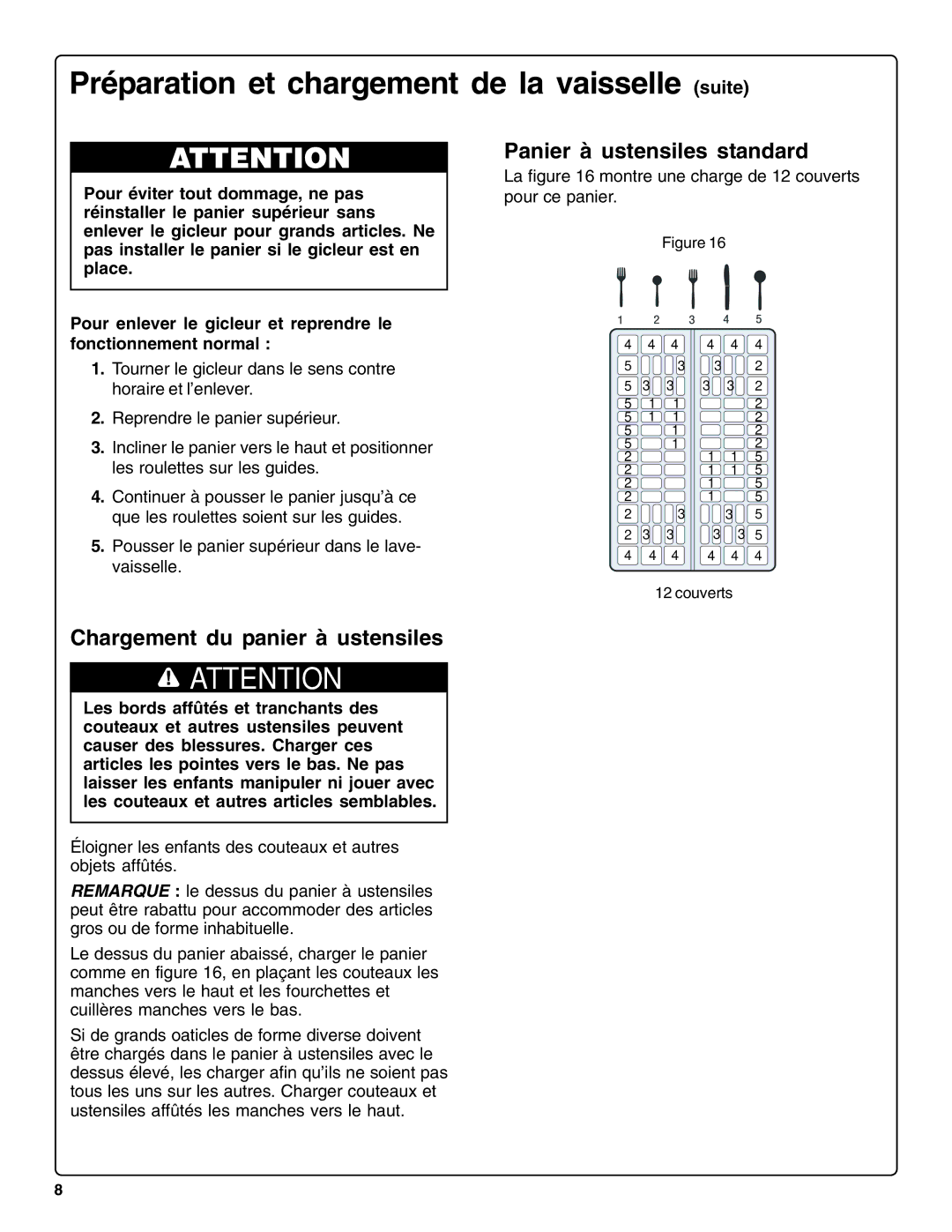 Bosch Appliances sHe43C installation instructions Panier à ustensiles standard, Chargement du panier à ustensiles 