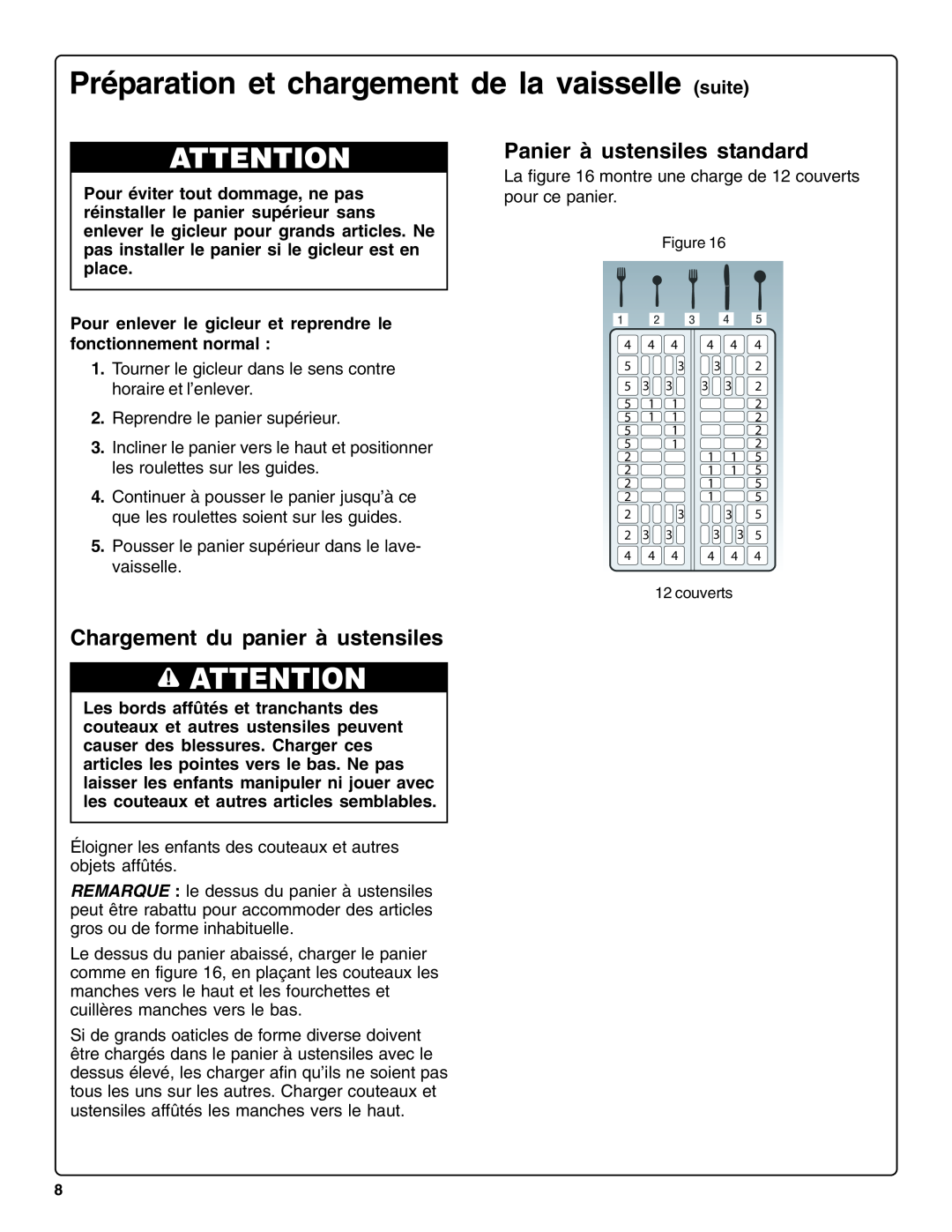 Bosch Appliances sHe43C installation instructions Panier à ustensiles standard, Chargement du panier à ustensiles 