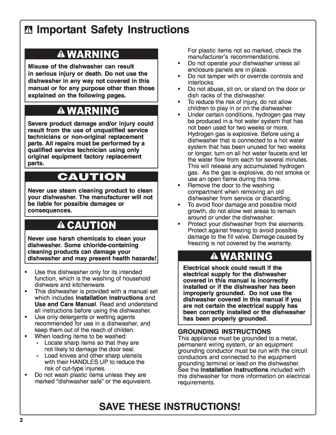 Bosch Appliances sHe43C Important Safety Instructions, Save These Instructions, Grounding Instructions 