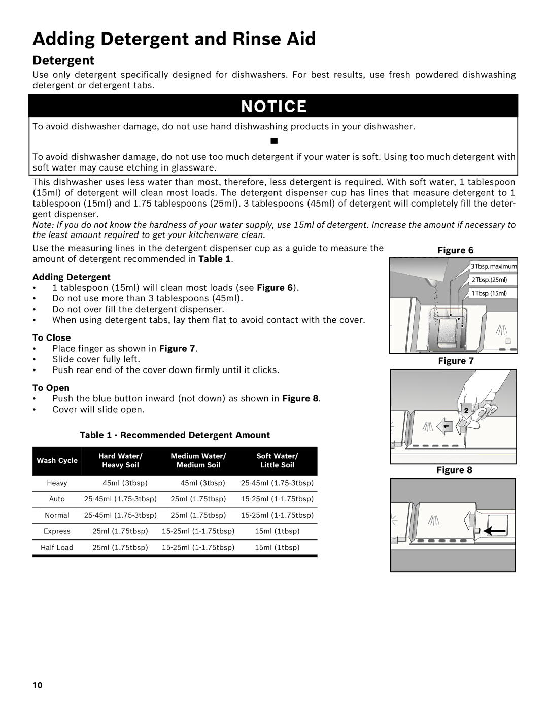 Bosch Appliances SHE43R5XUC manual Adding Detergent and Rinse Aid 